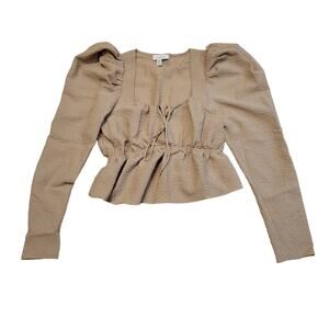 Tie front puff sleeves textured top by Topshop